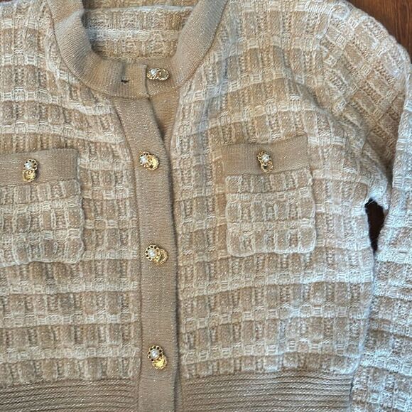 SHEIN cream and white designer looking sweater with gold buttons cardigan size S - Picture 2 of 4